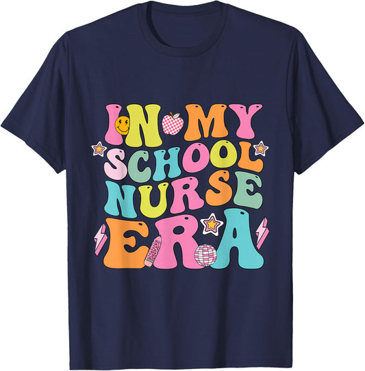 In My School Nurse Era Groovy Back To School Life T-Shirt - T-Shirt | Navy