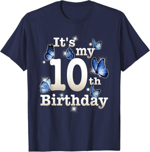 Funny Its My 10th Birthday Blue Butterfly Lover 10 Year Old T-Shirt - T-Shirt | Navy
