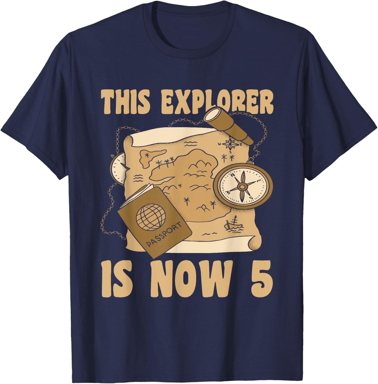 Happy 5 Birthday 5 Year Old Explore Explorer 5th Birthday T-Shirt - T-Shirt | Navy