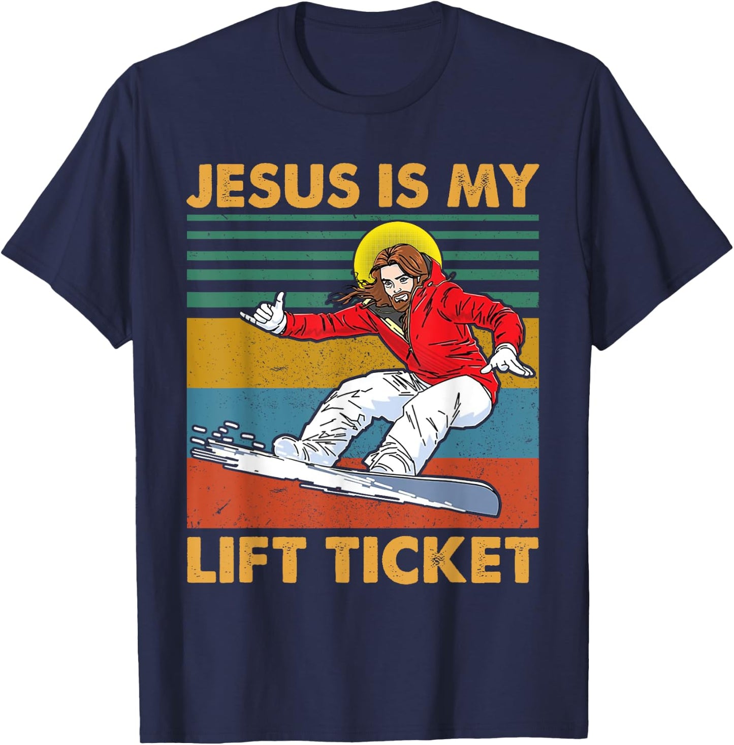 Vintage Jesus Is My Lift Ticket Christian Gift T-Shirt - T-Shirt | Navy