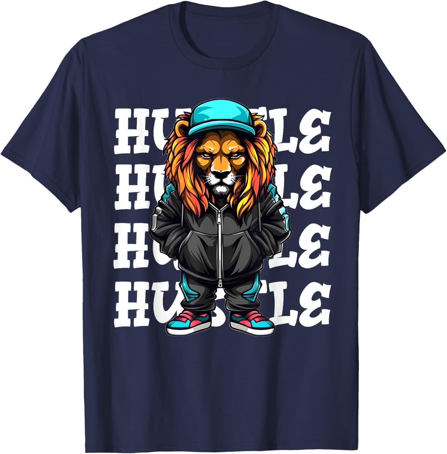 Hip Hop Lion Hustle Money Urban Animal Streetwear Boys T-Shirt - T-Shirt | Navy