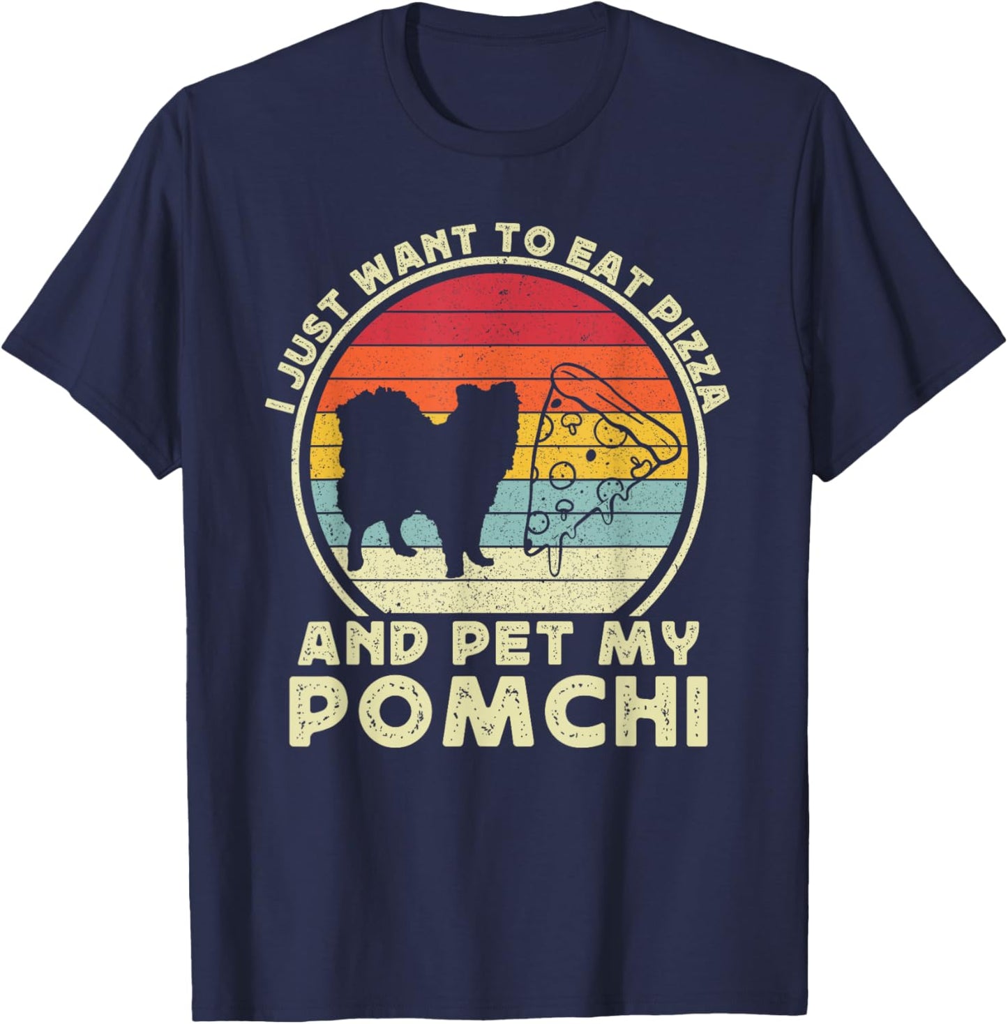 Pizza And Pomchi Women Pom-Chi Dog Mom Dad Funny T-Shirt - T-Shirt | Navy