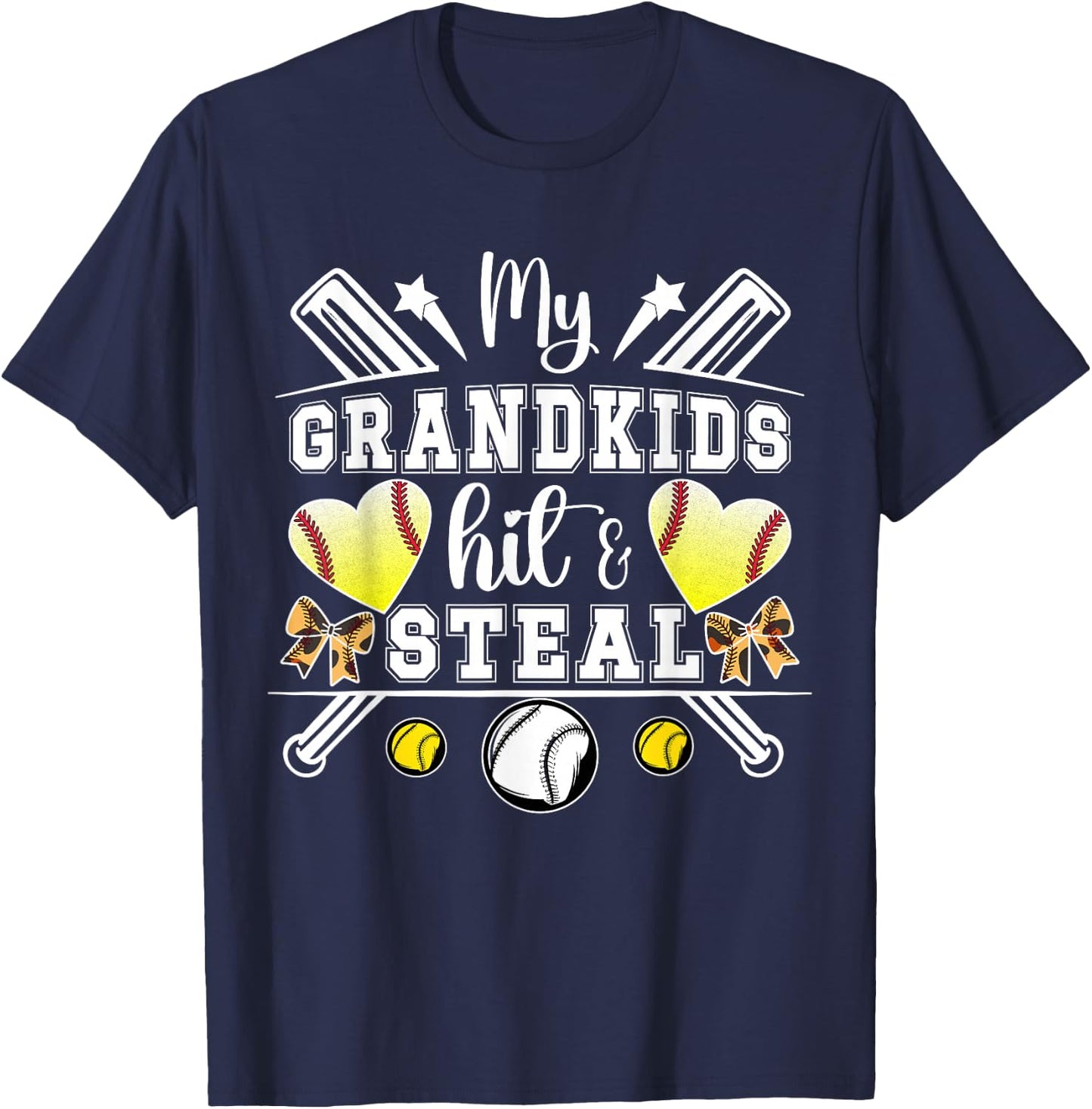 My Grandkids Hit & Steal Baseball Softball Grandma T-Shirt - T-Shirt | Navy