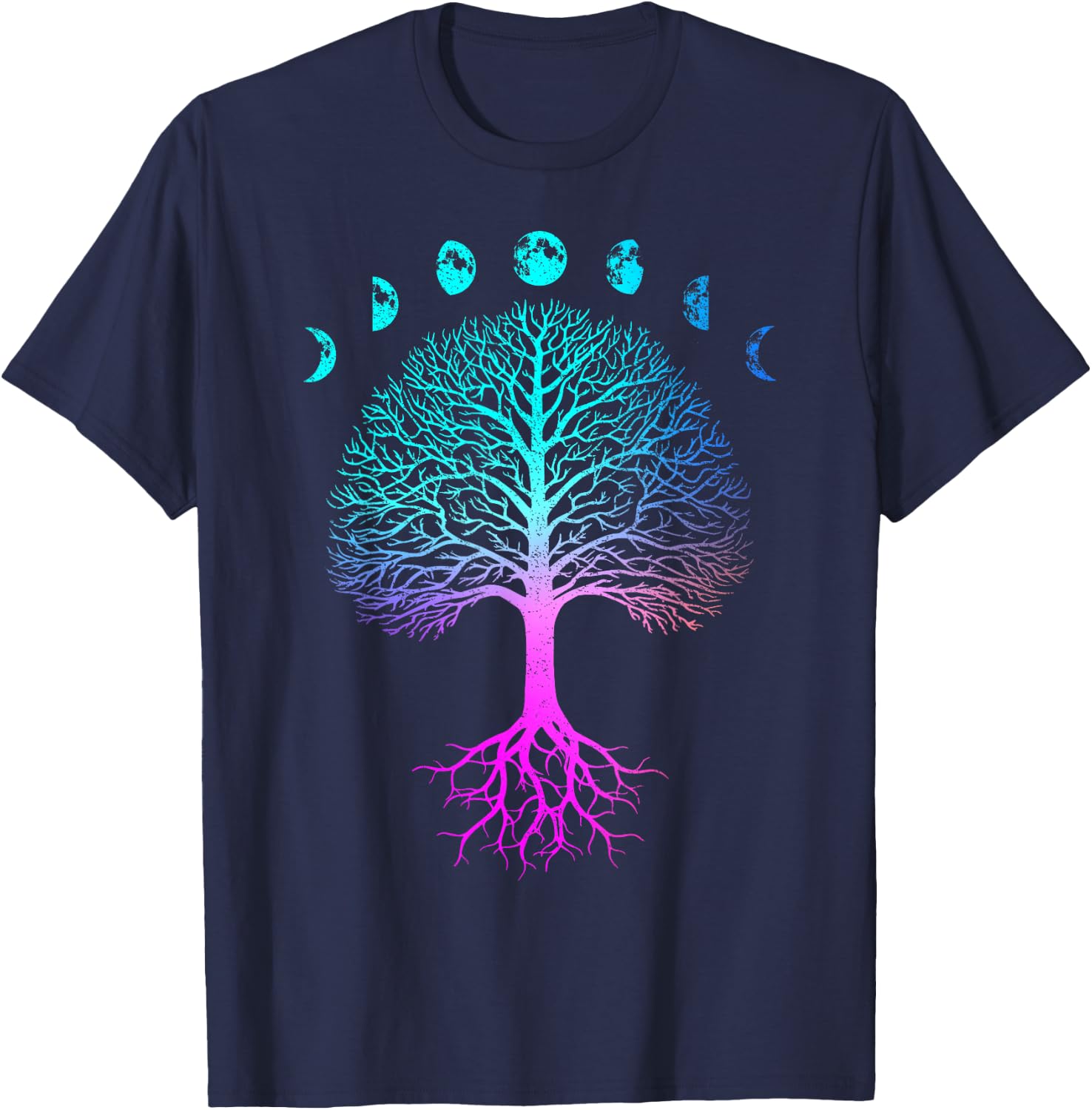 Tree of Life Phases of the Moon Vintage Retro Yoga Gift T-Shirt - T-Shirt | Navy
