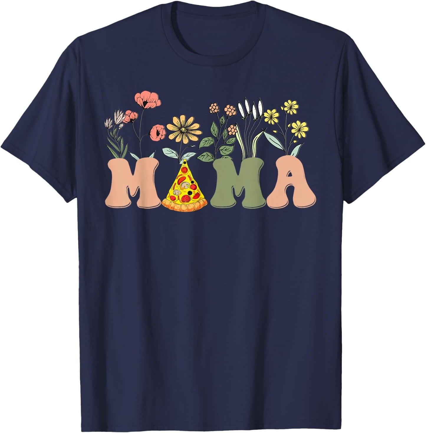 Mama Birthday Pizza Theme Birthday Pizza Lover Party T-Shirt - T-Shirt | Navy