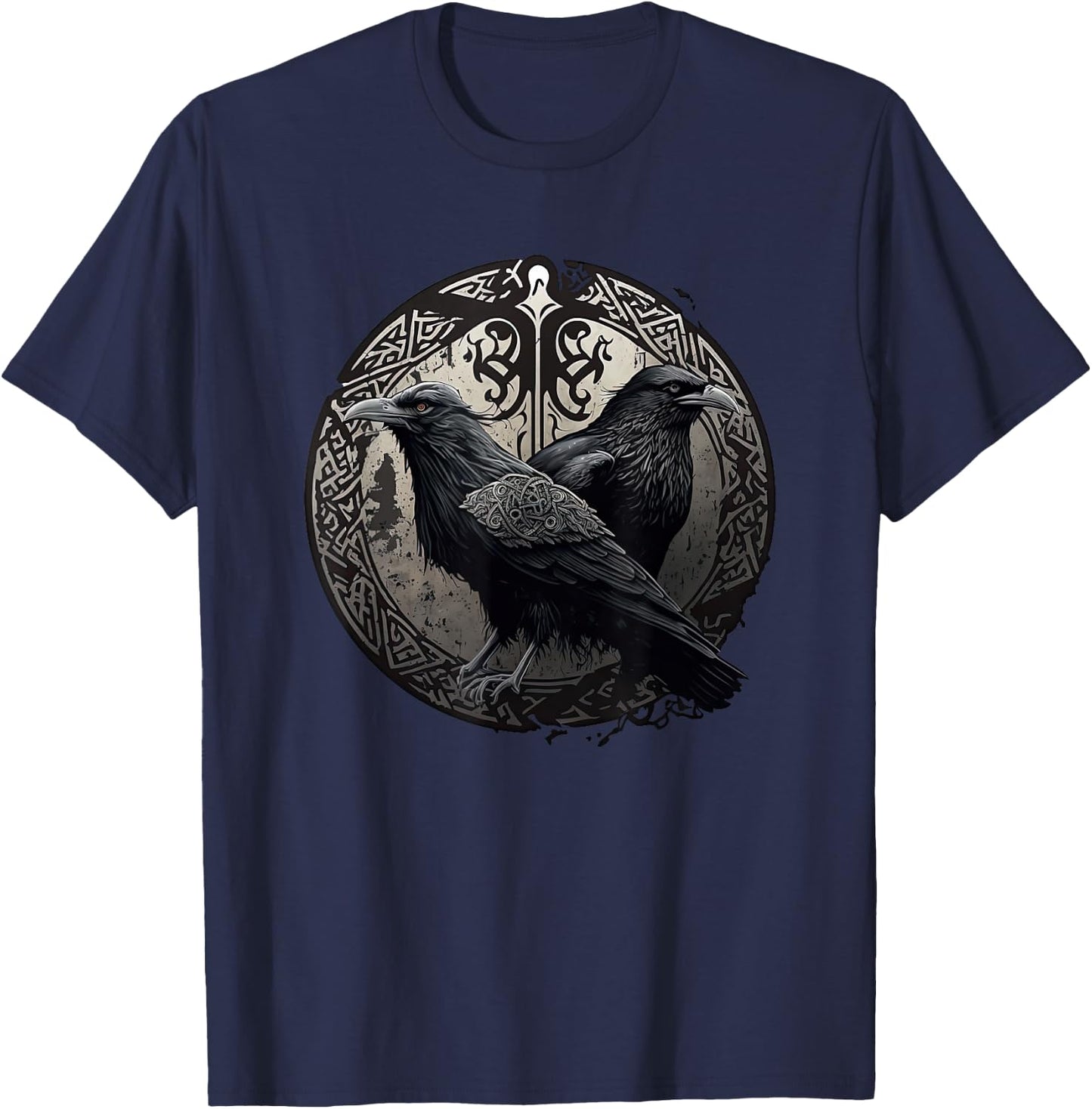 Huginn and Muninn Ravens Norse Mythology Viking Symbols T-Shirt - T-Shirt | Navy