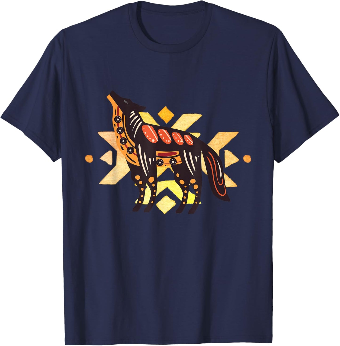 Native American Indian Coyote Wolf Tribal Style Southwest T-Shirt - T-Shirt | Navy