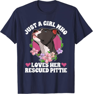 Girl Who Loves Her Pitbull Rescue Pitbull Adoption T-Shirt - T-Shirt | Navy