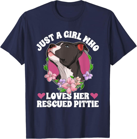 Girl Who Loves Her Pitbull Rescue Pitbull Adoption T-Shirt - T-Shirt | Navy