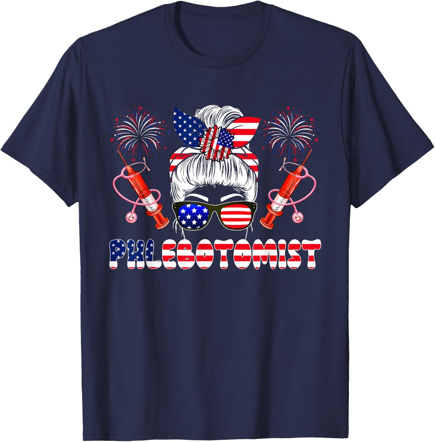 Phlebotomist 4th Of July Woman Bow Tie American Flag Lover T-Shirt - T-Shirt | Navy