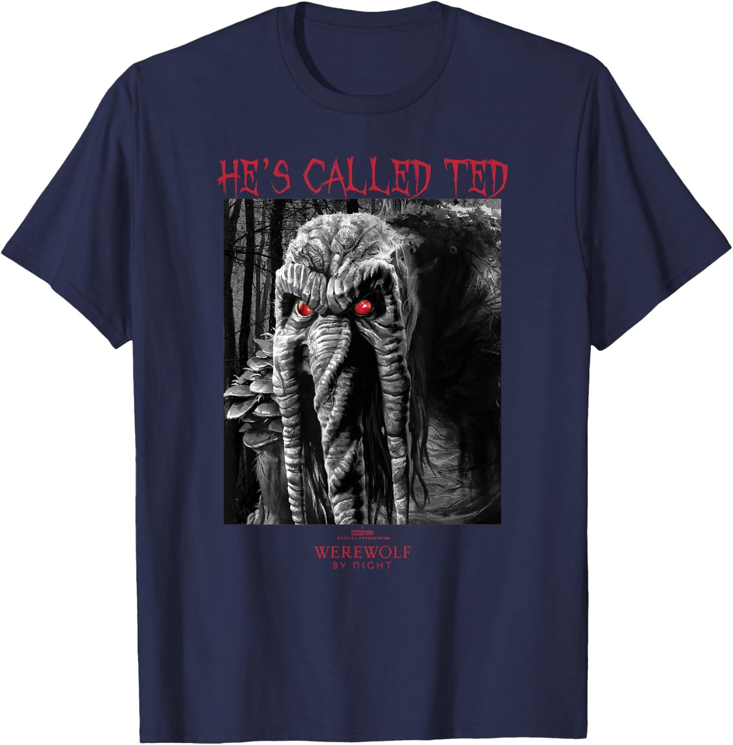 Marvel Werewolf by Night Man-Thing Hes Called Ted Portrait T-Shirt - T-Shirt | Navy