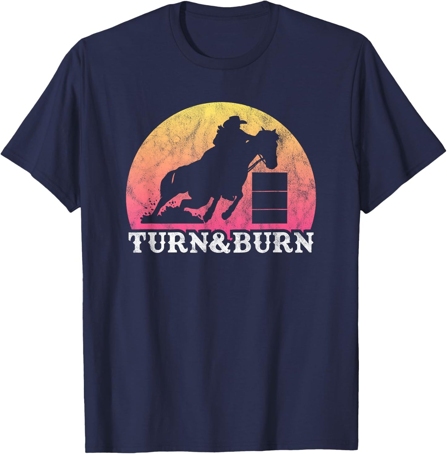 Retro Vintage Barrel Racing - Turn and Burn - Women or Girls T-Shirt - T-Shirt | Navy