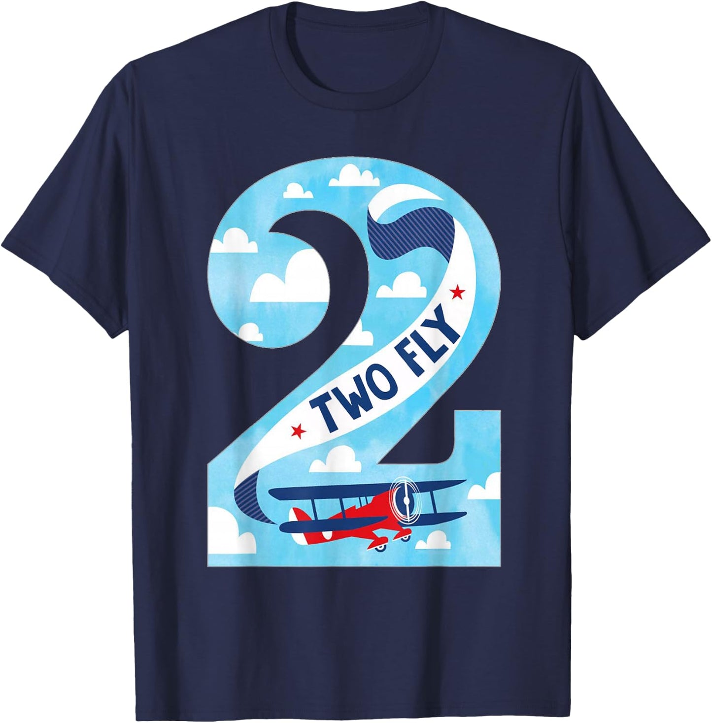Two Fly 2 Years Old Birthday 2nd Bday Birthday Boy Airplane T-Shirt - T-Shirt | Navy