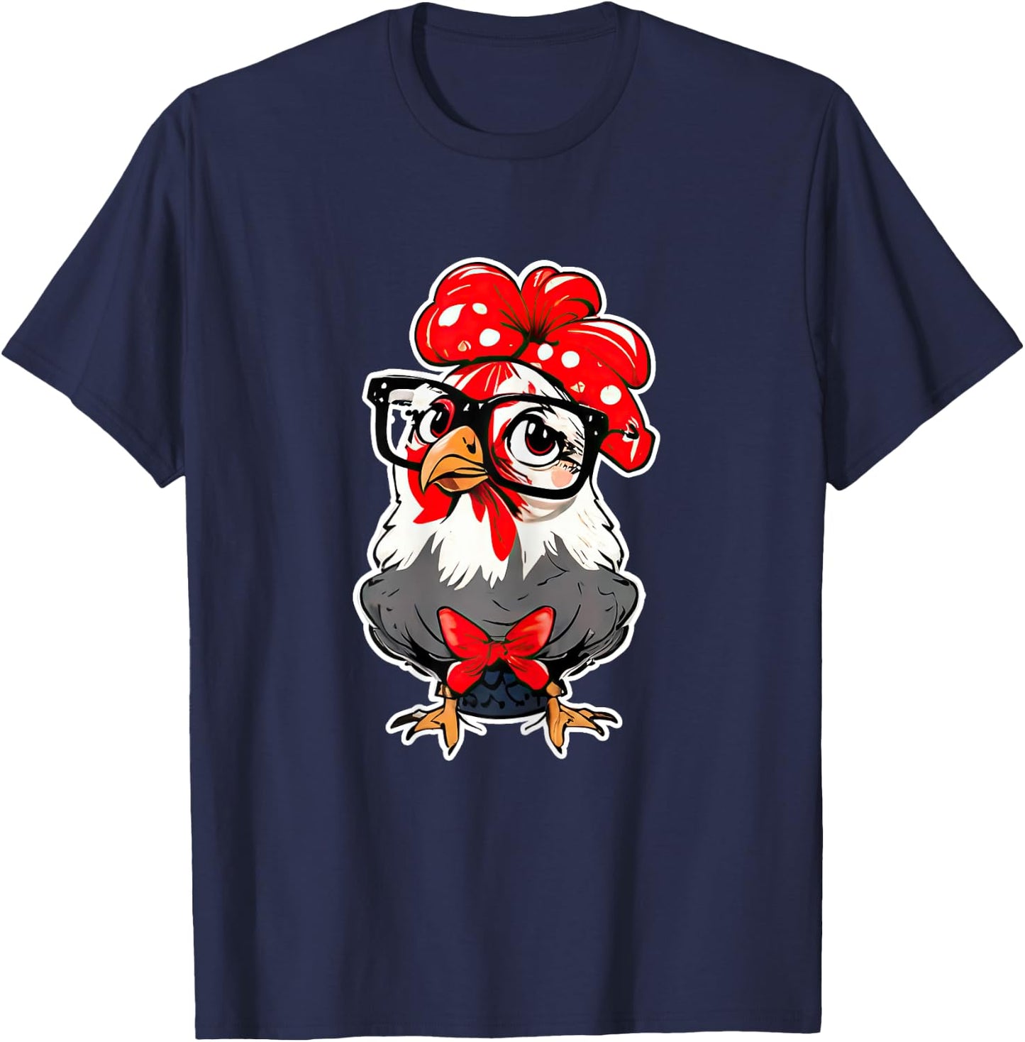 Cute Chicken With Bandana Headband and Glasses Women Girl T-Shirt - T-Shirt | Navy