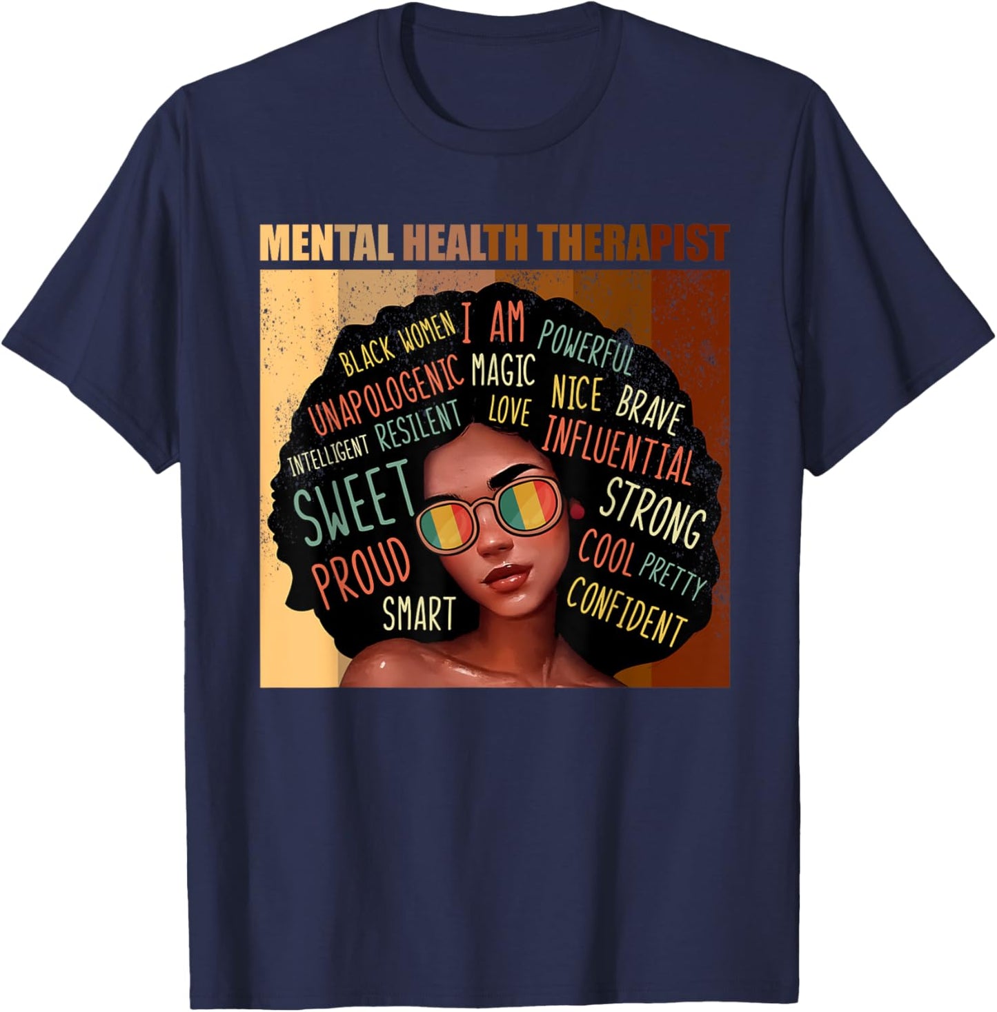 Mental Health Therapist Afro Women Black History Month T-Shirt - T-Shirt | Navy