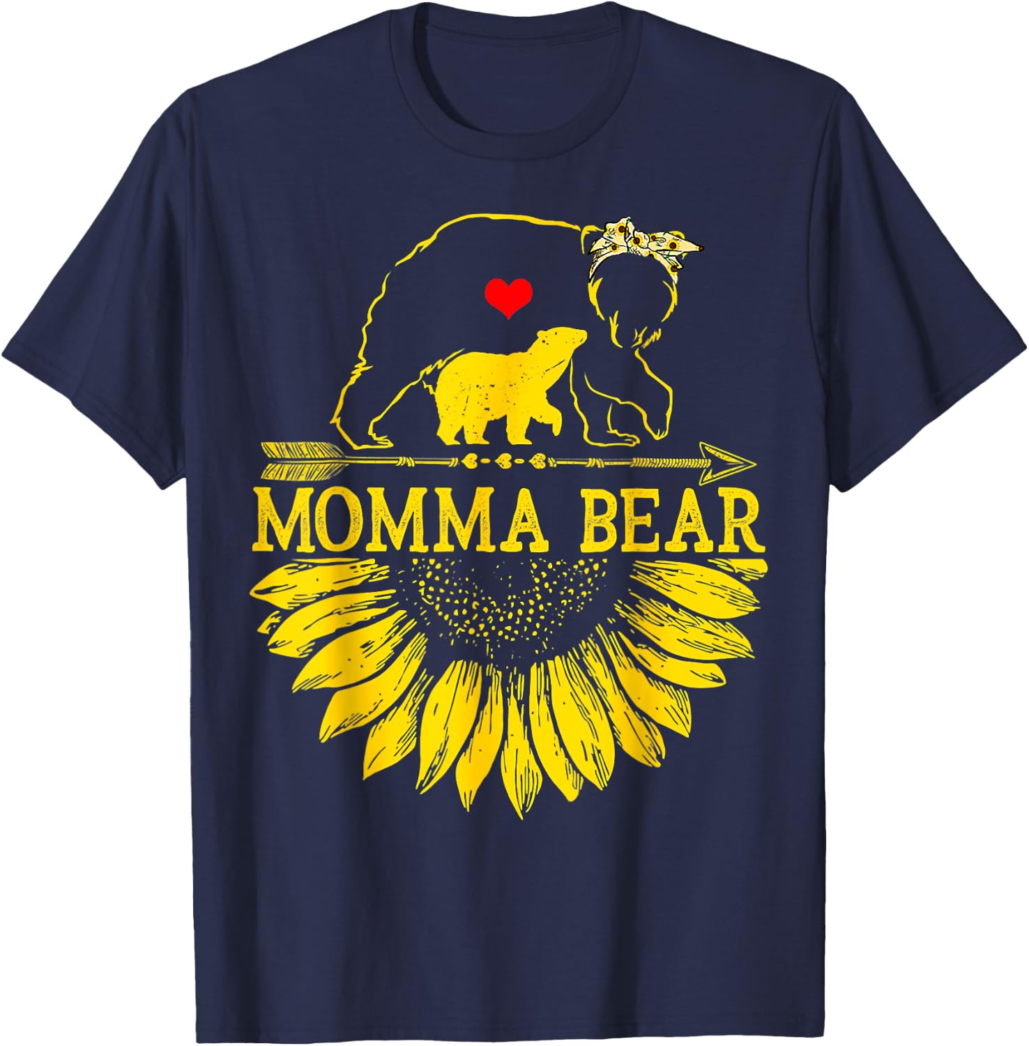 Momma Bear Mothers Day Sunflower Family T-Shirt - T-Shirt | Navy