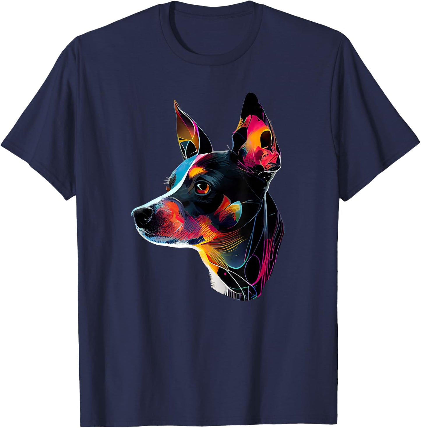 Rat Terrier Mom Designs Rat Terrier Pop Art - Black, Small - Rat Terrier Lovers, Women, -Adults, Short Sleeve, Classic Fit, Cotton 65% Polyester 35% T-Shirt - T-Shirt | Navy
