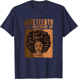 Juneteenth Black Woman Independence Day Melanin Women Girls T-Shirt - T-Shirt | Navy