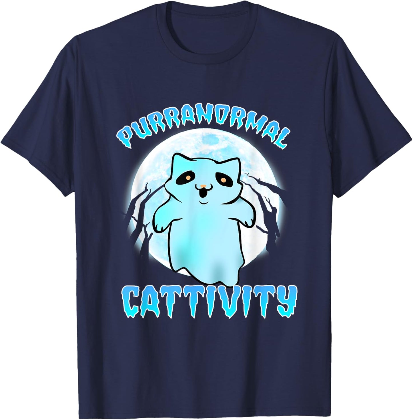 Cat Paranormal Catttivities Phasmophobia T-Shirt - T-Shirt | Navy