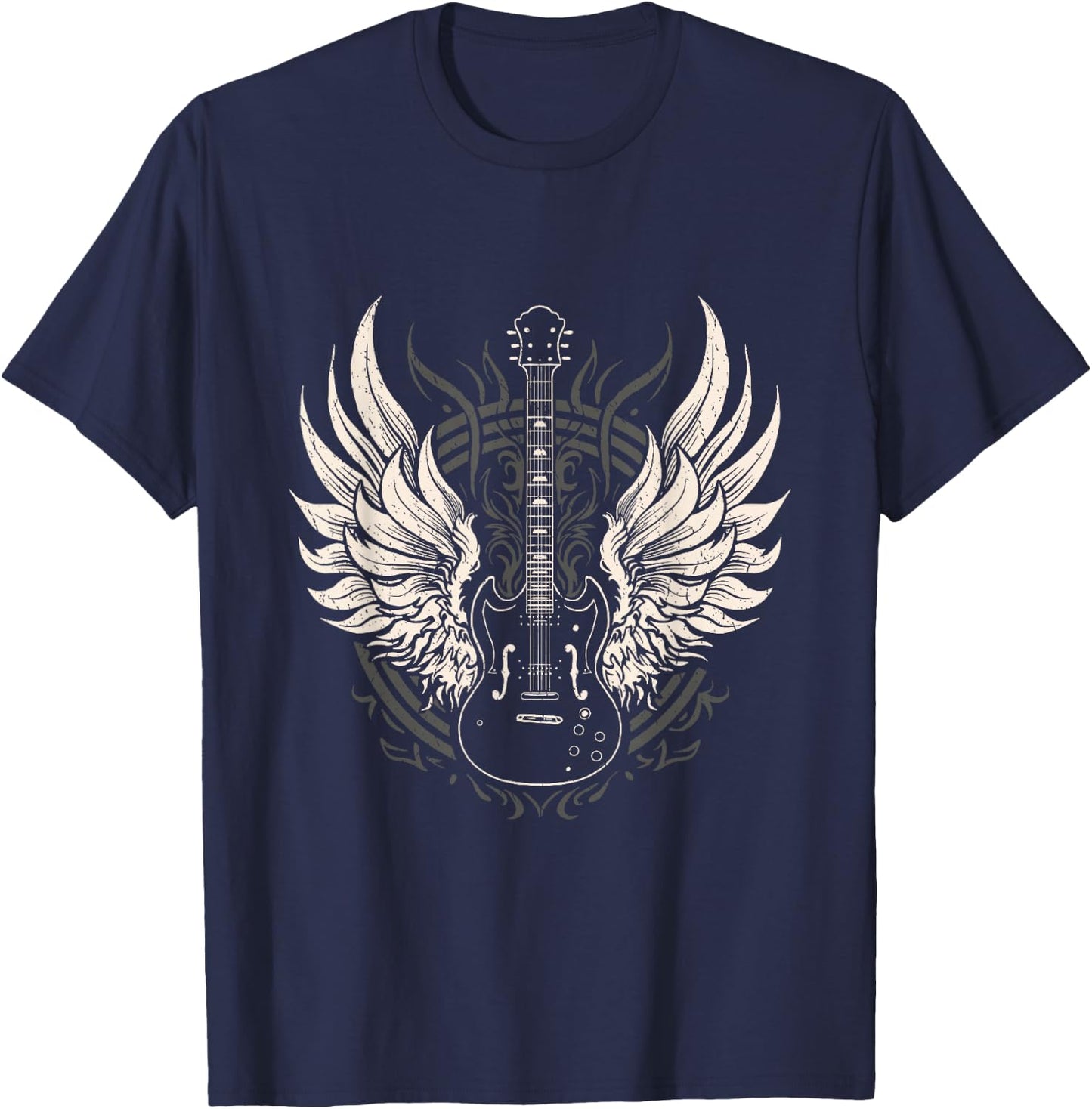 Guitar Wings Vintage Retro 80s Rock & Roll Music T-Shirt - T-Shirt | Navy