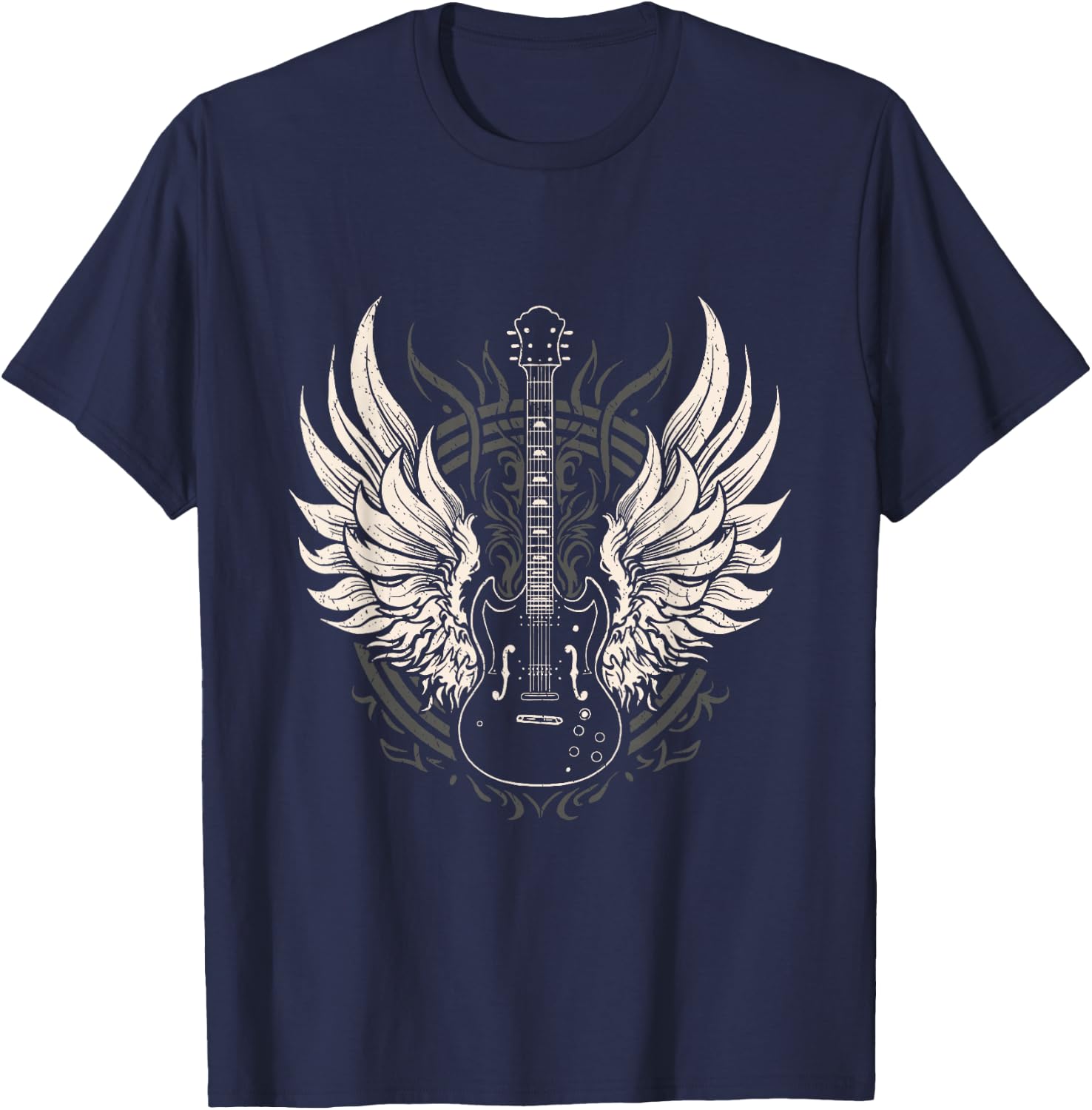 Guitar Wings Vintage Retro 80s Rock & Roll Music T-Shirt - T-Shirt | Navy