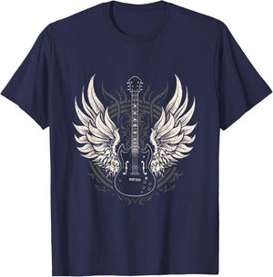 Guitar Wings Vintage Retro 80s Rock & Roll Music T-Shirt - T-Shirt | Navy