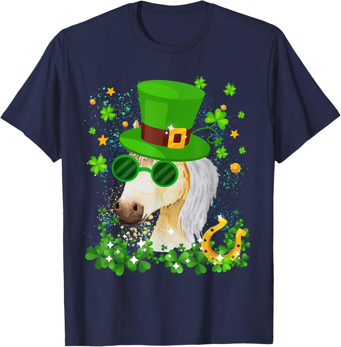 St Patricks Day Lucky Shamrock Cute Famer Horse Girls Kids T-Shirt - T-Shirt | Navy