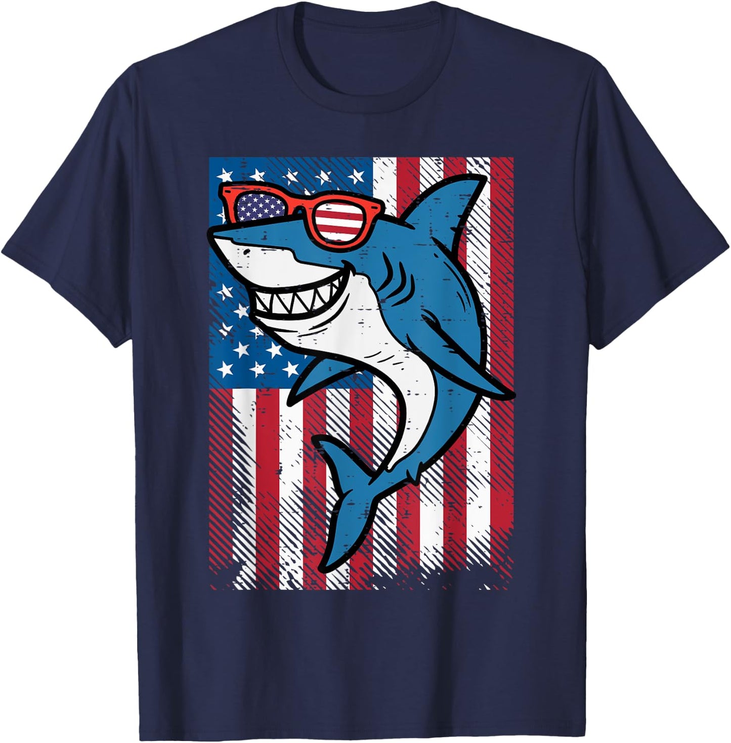 4th July Shark US Flag Independence Day America Men Boys Kid T-Shirt - T-Shirt | Navy
