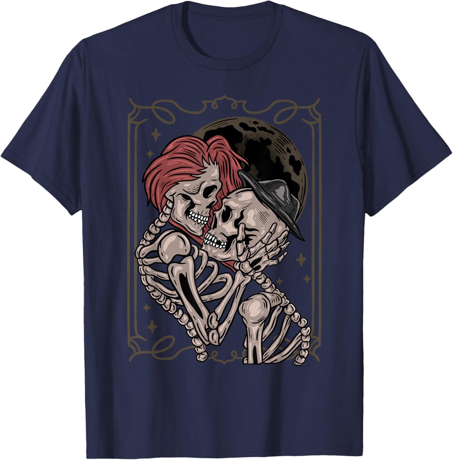 The Lovers Tarot Moon Gothic Skeleton Occult Goth T-Shirt - T-Shirt | Navy