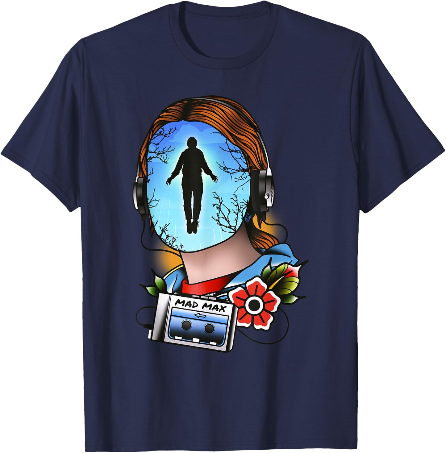 Stranger Things Mad Max Tattoo Style Big Face Epic Scene T-Shirt - T-Shirt | Navy