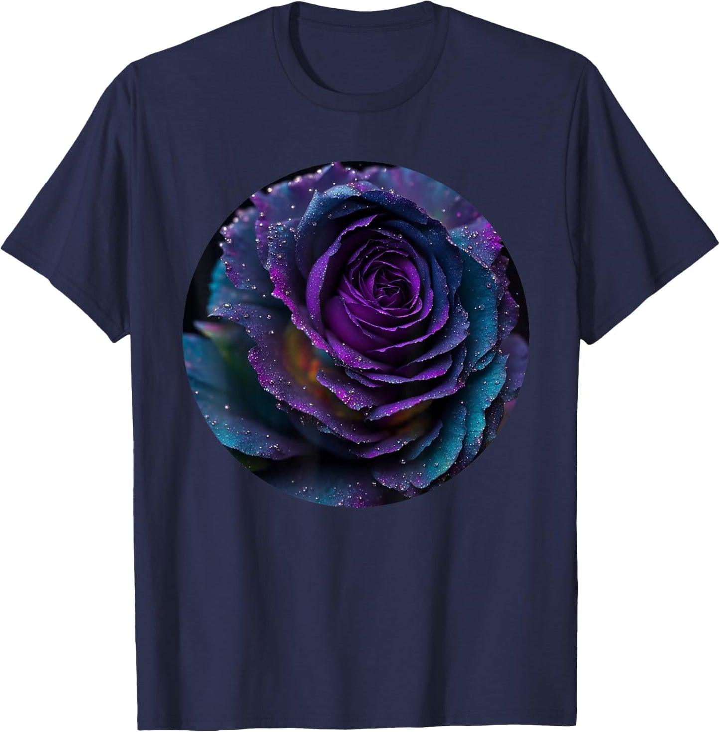 Black Purple Rose Flower Floral T-Shirt - T-Shirt | Navy