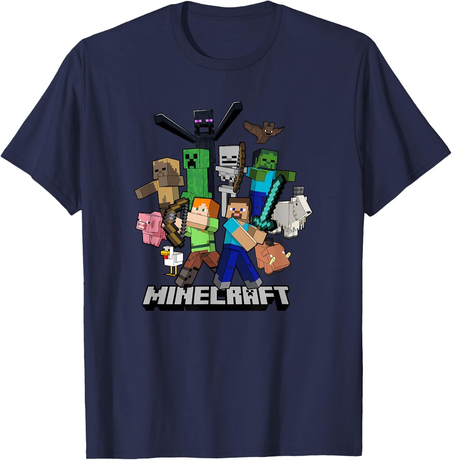 Minecraft Heroes & Enemies Group Shot T-Shirt - T-Shirt | Navy