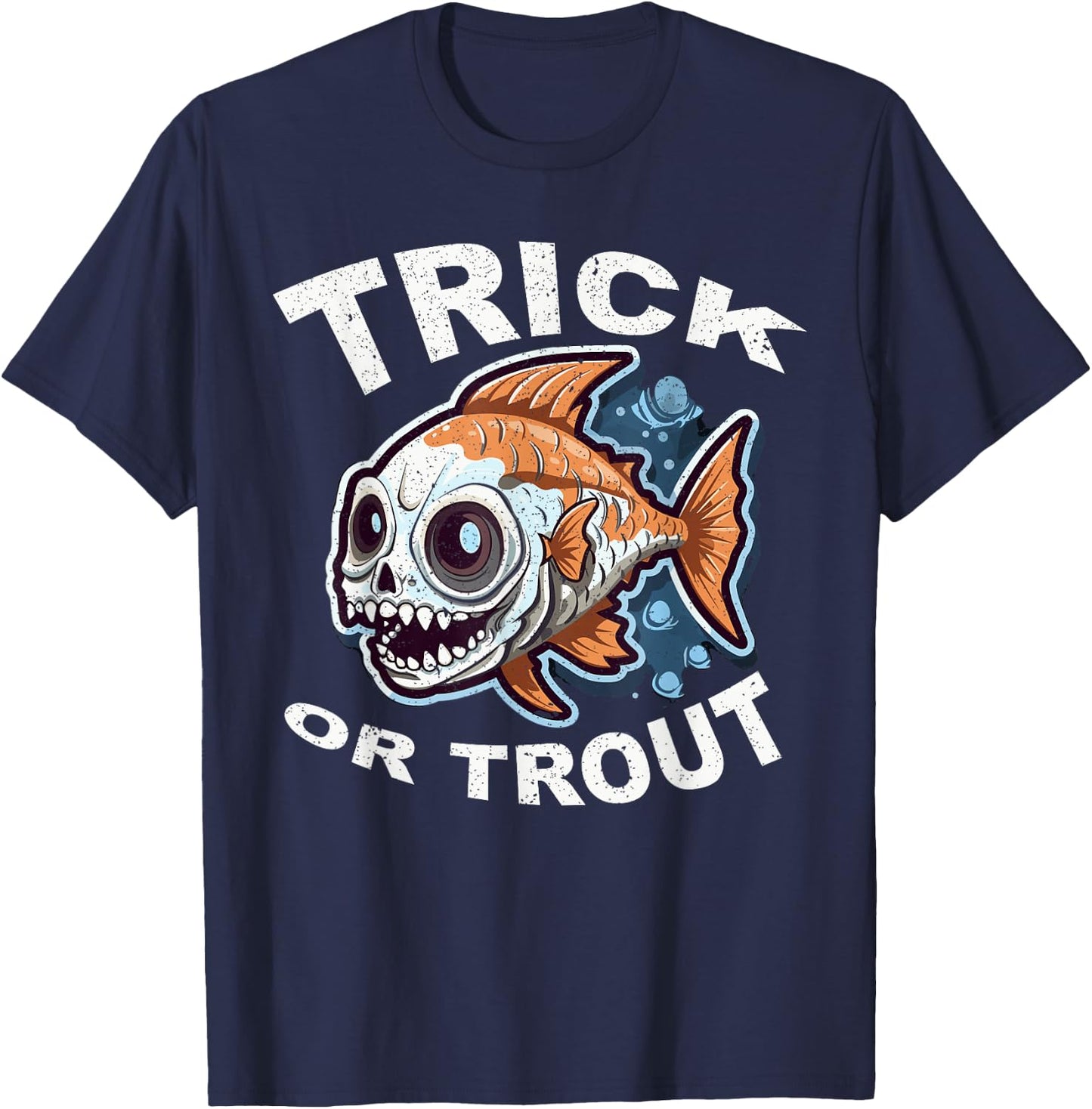Fish Halloween Fishing Trick Or Treat Spooky Fisherman T-Shirt - T-Shirt | Navy