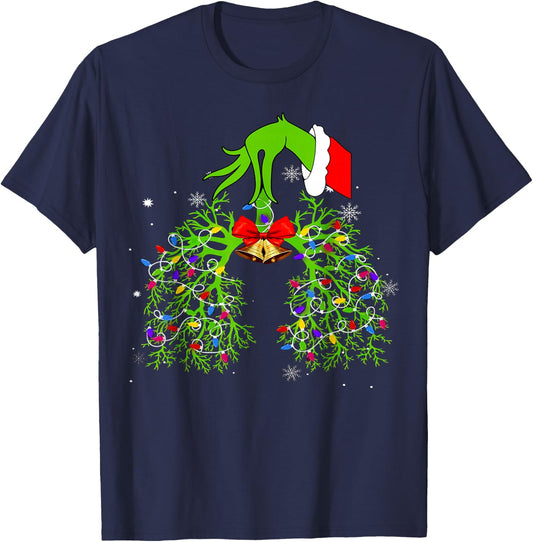 Christmas Nurse, Respiratory Therapist, Lung Xmas Lights T-Shirt - T-Shirt | Navy