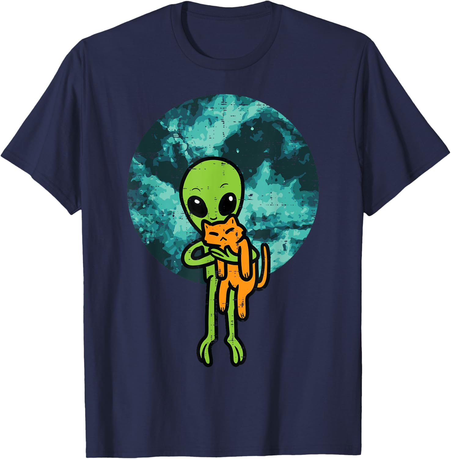 Alien And Cat Funny UFO Space Feline Pet Owner Men Women Kid T-Shirt - T-Shirt | Navy