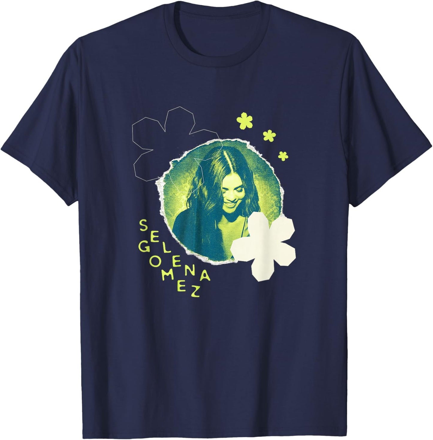 Official Selena Gomez Green Flower Photo T-Shirt - T-Shirt | Navy