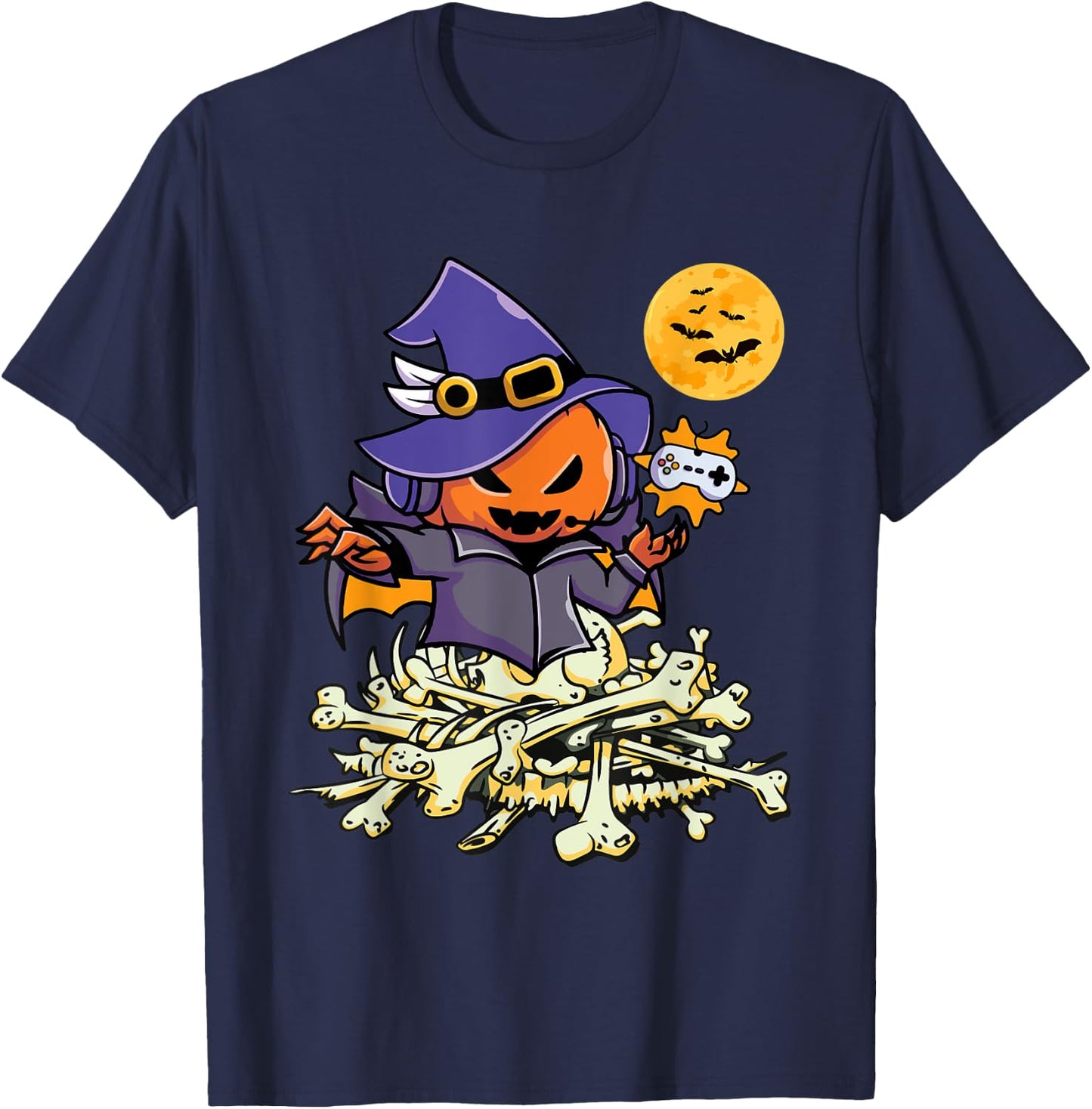 Halloween Pumpkin Gamer Ghost Wizard Boys Kids Teens Gaming T-Shirt - T-Shirt | Navy