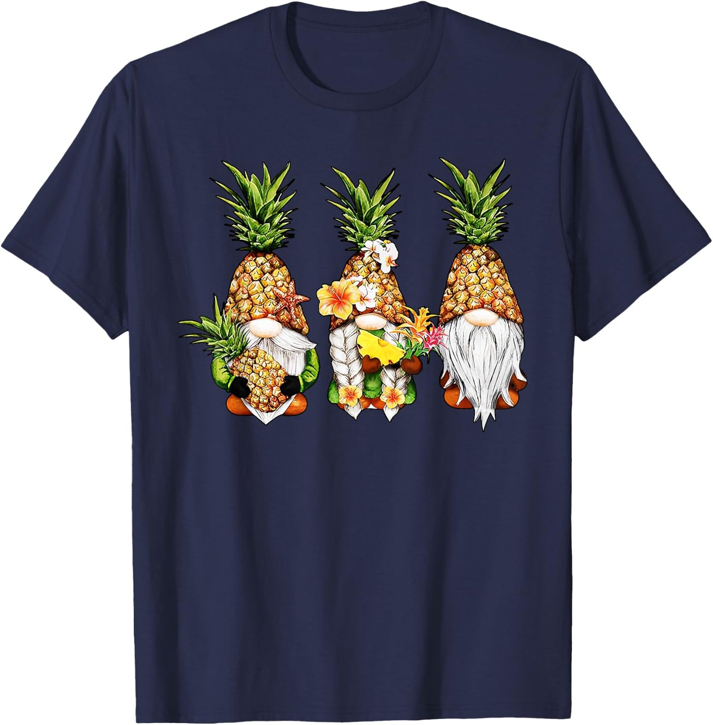 Pineapple Gnomes Beaches Summer Aloha Hawaii Hawaiian Women Girls Kids T-Shirt - T-Shirt | Navy