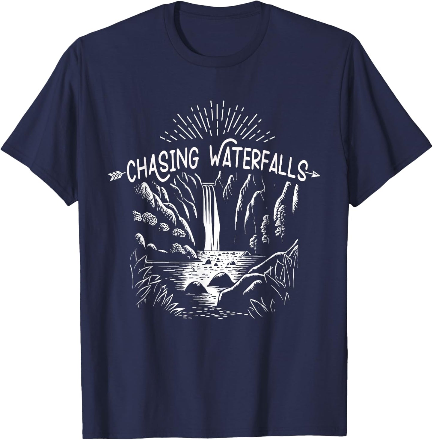Hiking Chasing Waterfall Hikers Nature Lover T-Shirt - T-Shirt | Navy