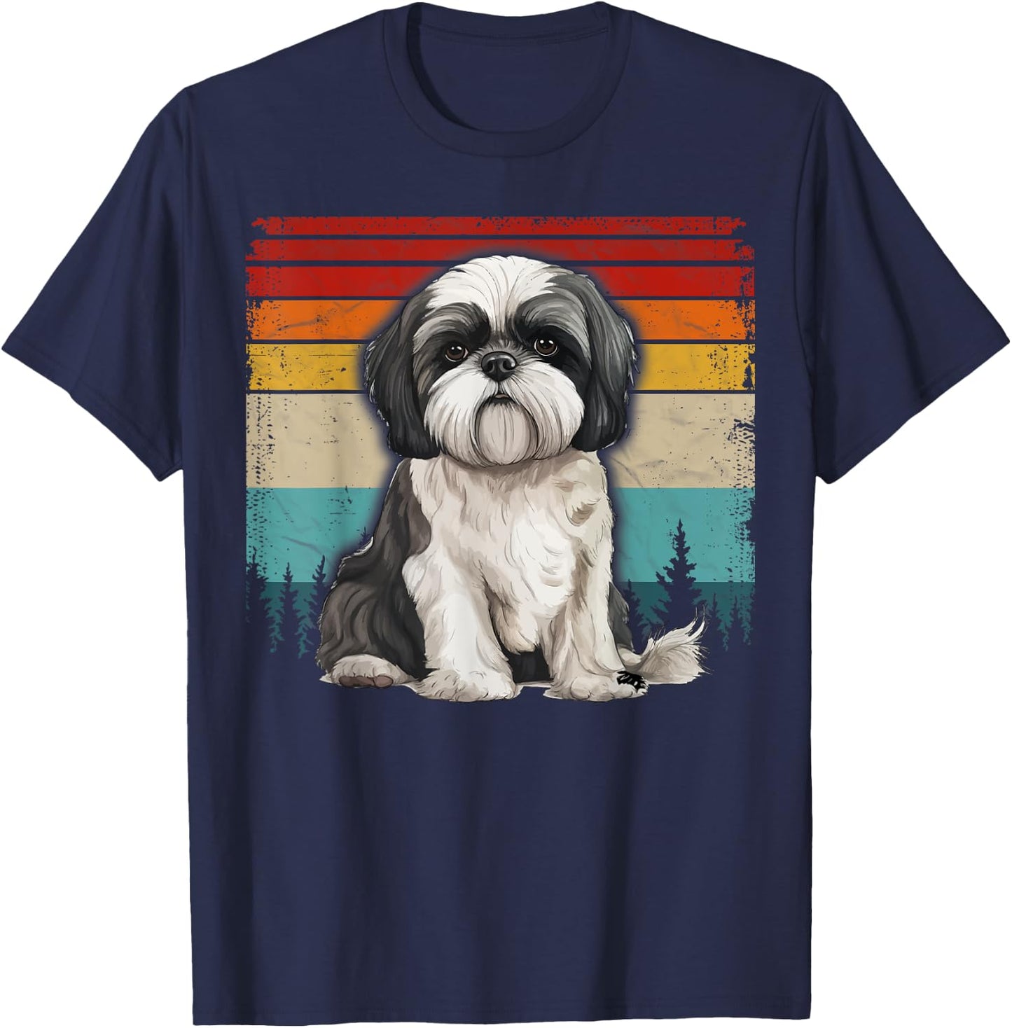 Shih Tzu Dog Vintage Style Distressed Retro Shih Tzu Women Kids T-Shirt - T-Shirt | Navy