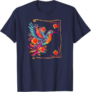 Hummingbird Bird Watcher Flower Wildlife Nature Nectar T-Shirt - T-Shirt | Navy