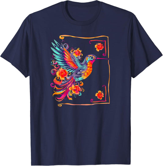 Hummingbird Bird Watcher Flower Wildlife Nature Nectar T-Shirt - T-Shirt | Navy