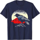 Japanese Art Black Crow Raven Red Moon - Retro Bird T-Shirt - T-Shirt | Navy