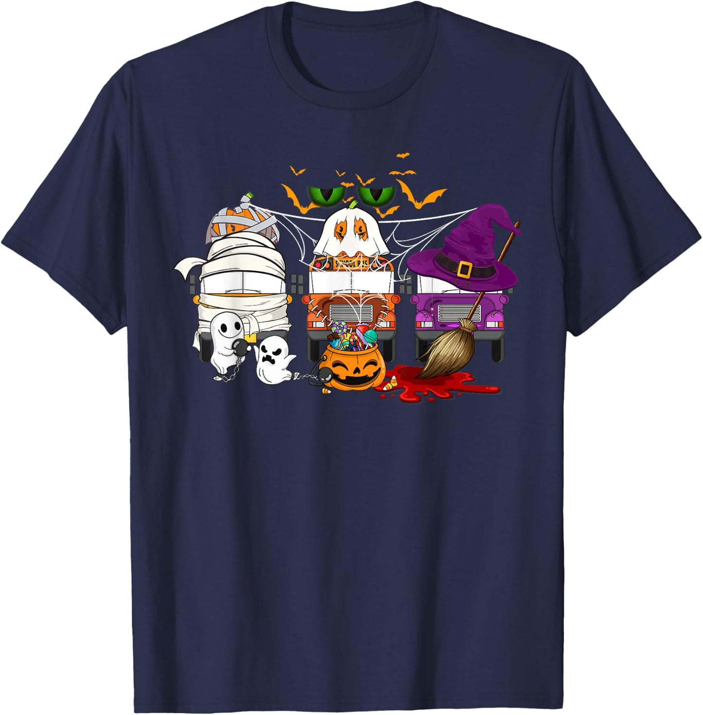 School Bus Halloween Costume Bus Driver Mummy Ghost Witch T-Shirt - T-Shirt | Navy