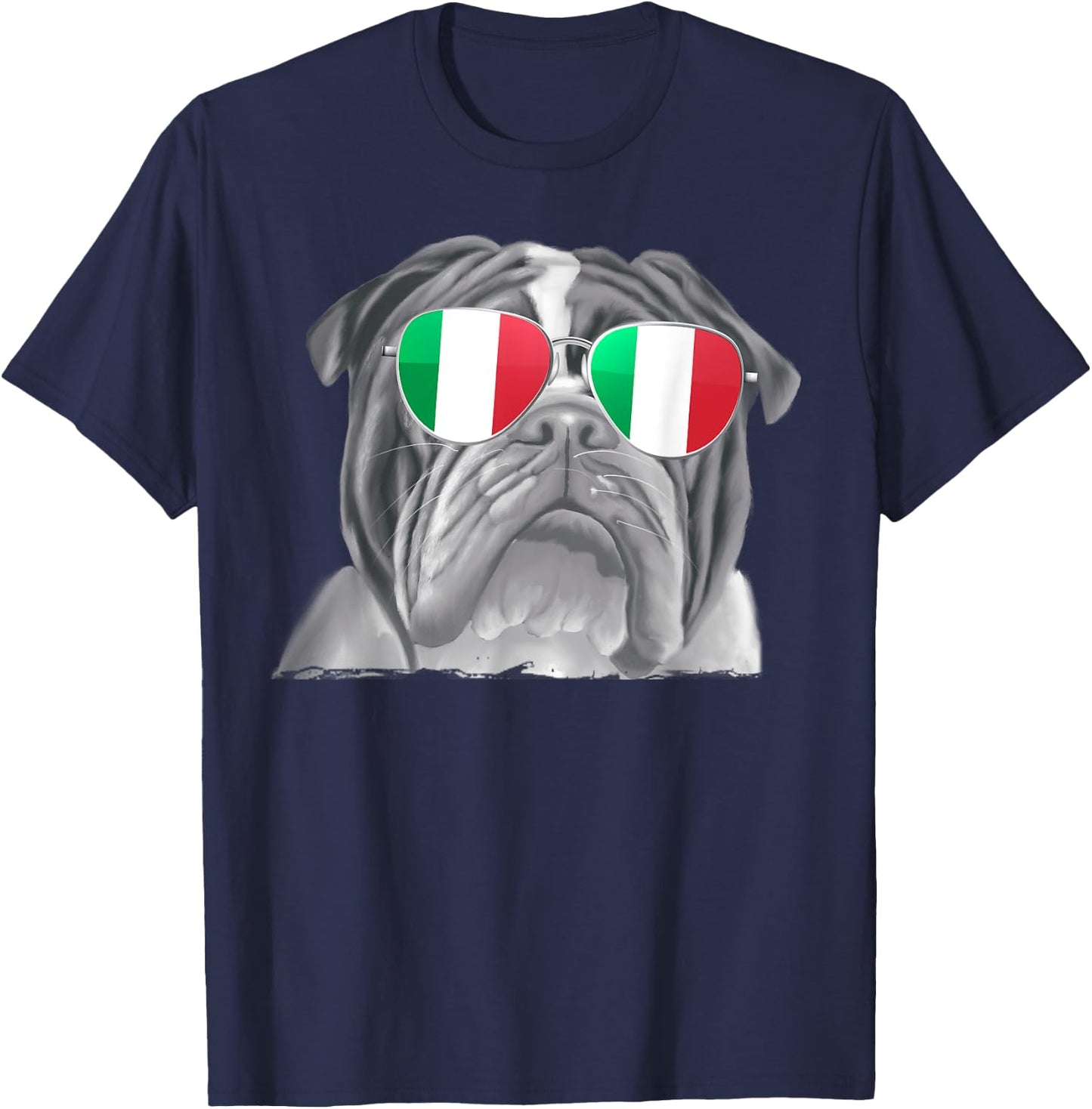 Bulldog Dog Italy Flag Sunglasses T-Shirt - T-Shirt | Navy