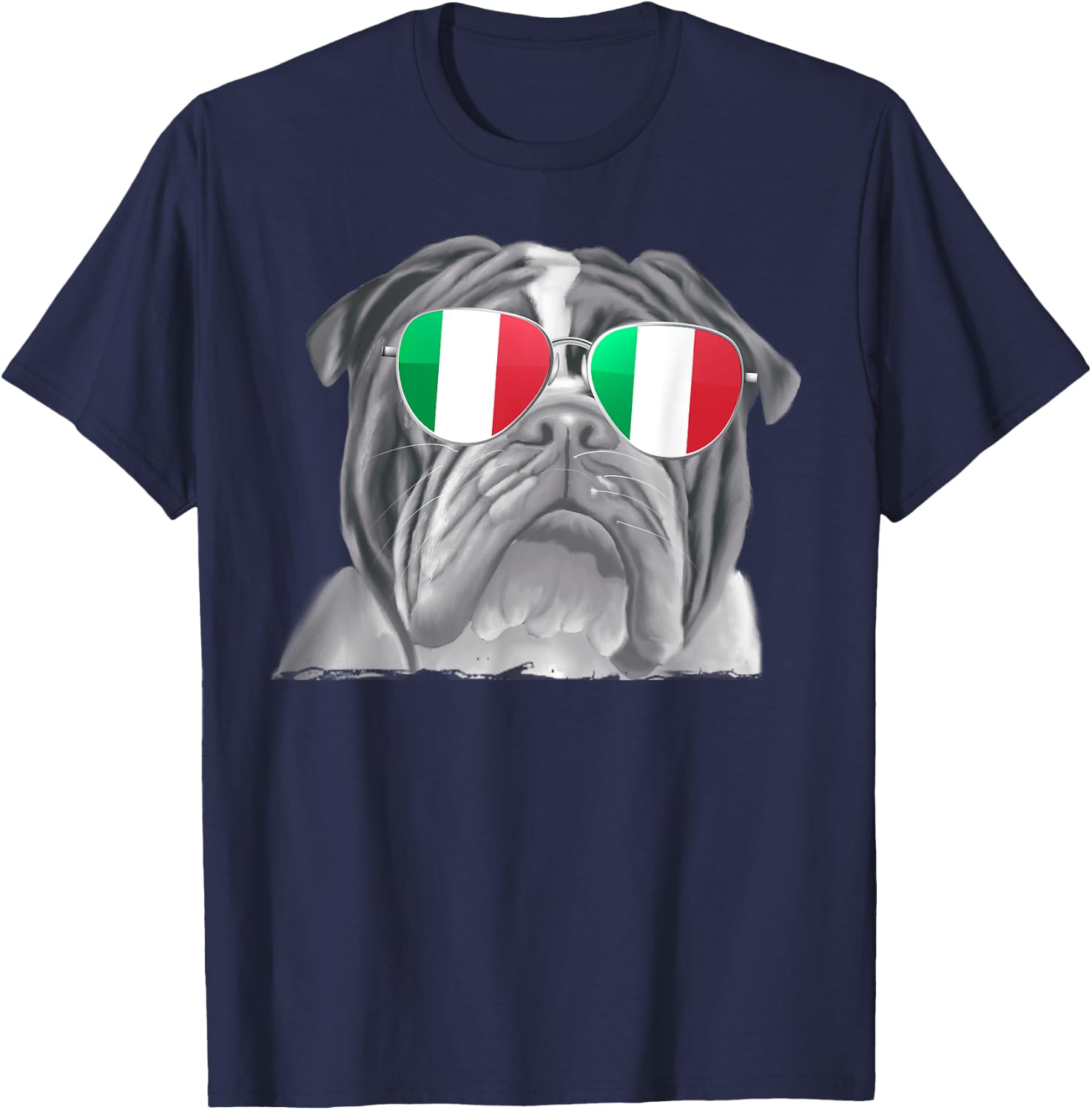 Bulldog Dog Italy Flag Sunglasses T-Shirt - T-Shirt | Navy