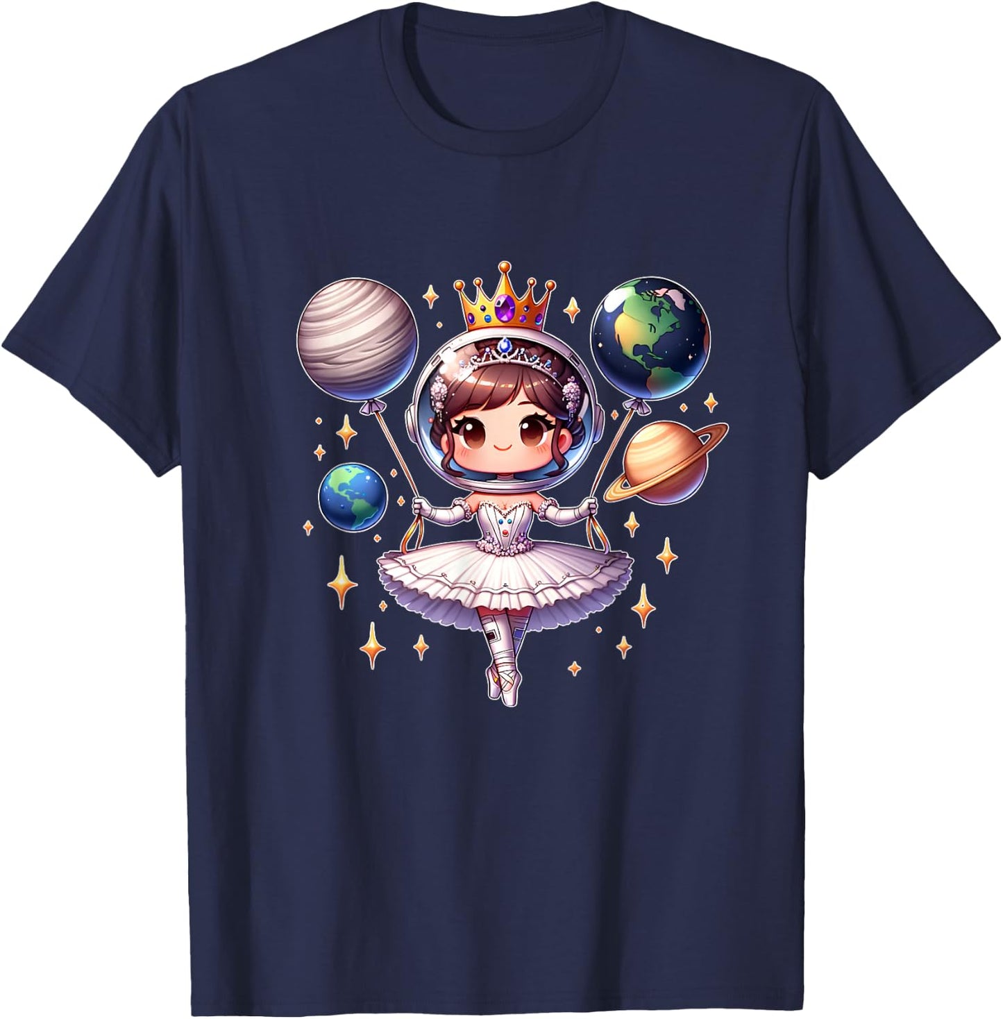 Cute Ballerina Girl Space Astronaut Funny Space Ballons T-Shirt - T-Shirt | Navy