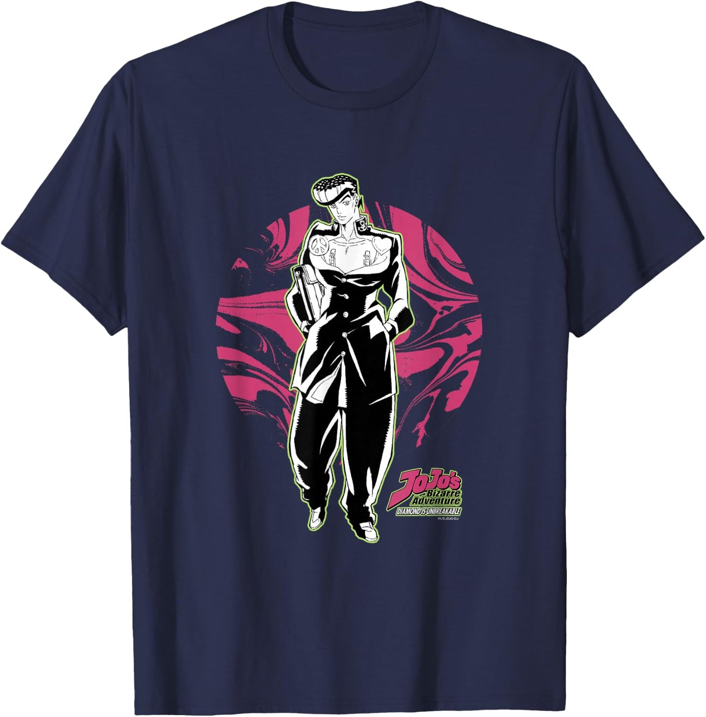 JoJo Part 4 Diamond is Unbreakable Josuke with Circle & Logo T-Shirt - T-Shirt | Navy