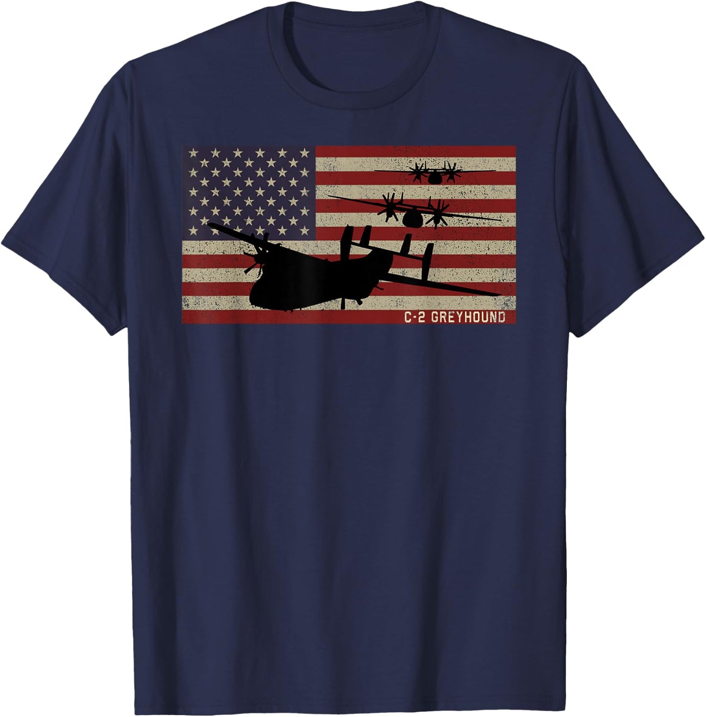 C-2 Greyhound Cargo Plane Vintage American Flag T-Shirt - T-Shirt | Navy