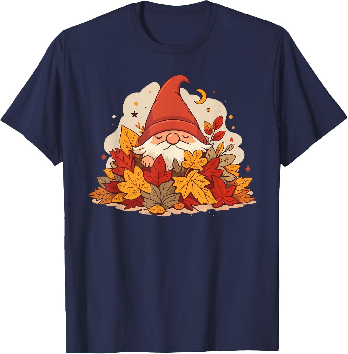 Fall Gnome in pile of leaves T-Shirt - T-Shirt | Navy